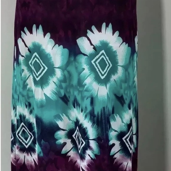 Summer Maxi Dress Bandeau Halter Top Multicoloured Stretch Green Purple L 10-12 - Picture 3 of 8